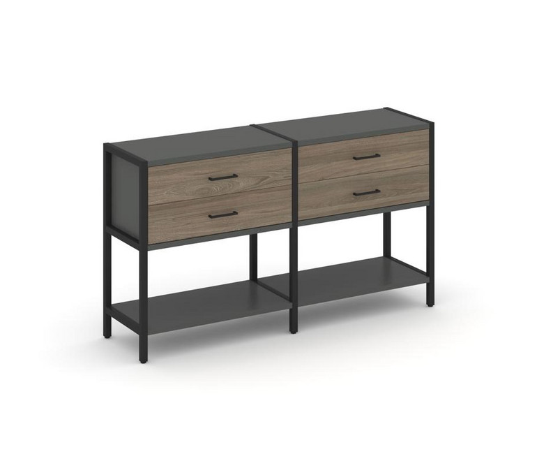 Shelf System Двухсекционный стеллаж двухярусный с ящиками SN.STM-222 Антрацит/Вяз Благородный/Металл