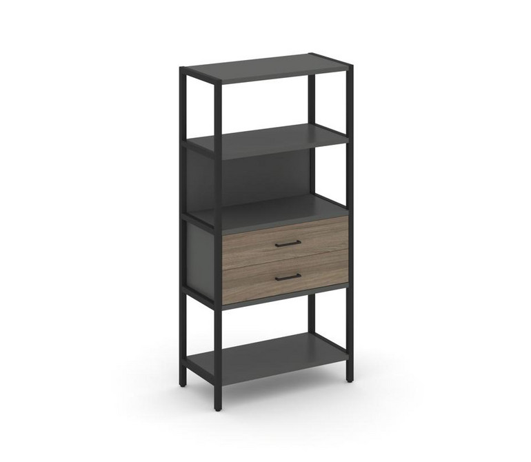 Shelf System Односекционный стеллаж четырехярусный с ящиками SN.STM-412 Антрацит/Вяз Благородный/Мет