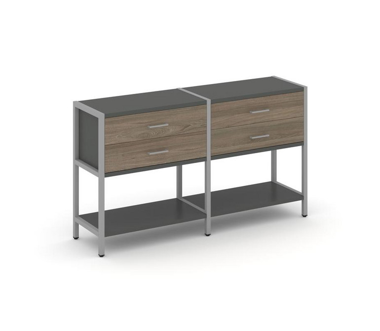 Shelf System Двухсекционный стеллаж двухярусный с ящиками SN.STM-222 Антрацит/Вяз Благородный/Металл