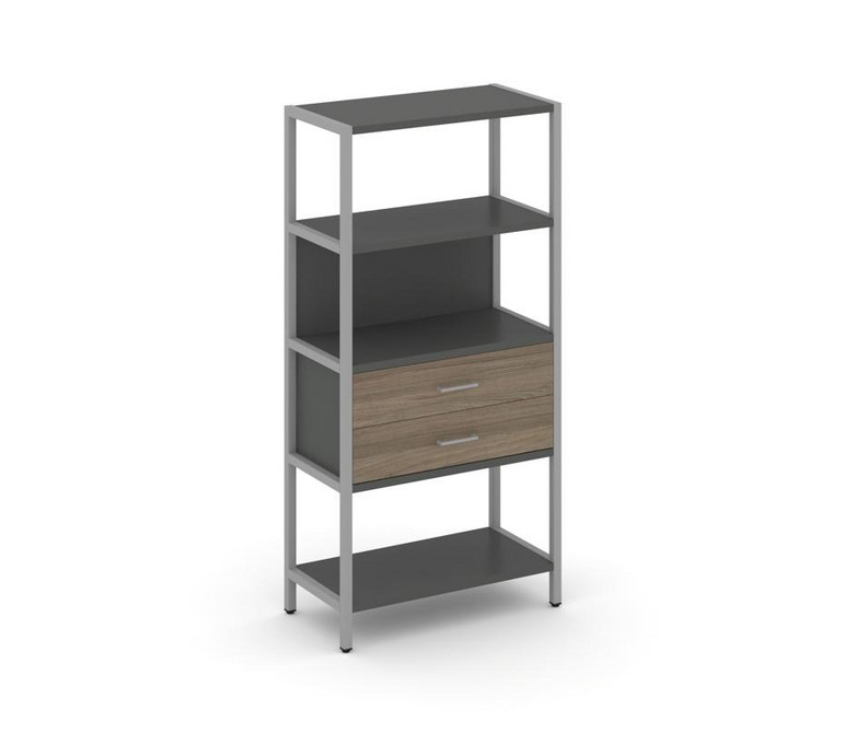 Shelf System Односекционный стеллаж четырехярусный с ящиками SN.STM-412 Антрацит/Вяз Благородный/Мет