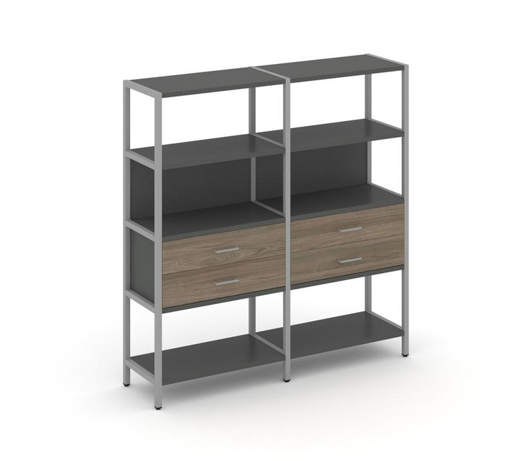 Shelf System Двухсекционный стеллаж четырехярусный с ящиками SN.STM-422 Антрацит/Вяз Благородный/Мет