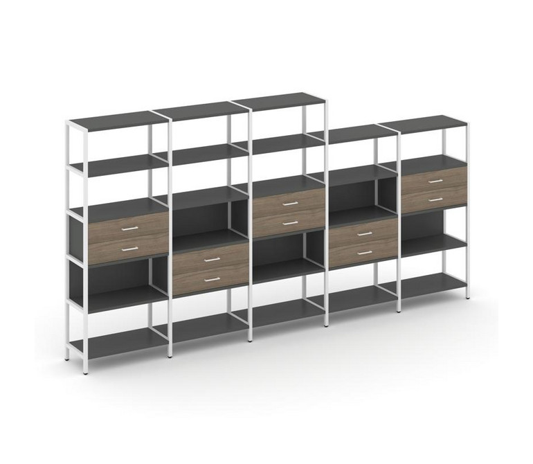 Shelf System Пятисекционный стеллаж пятиярусный с ящиками SN.STM-551 Антрацит/Вяз Благородный/Металл