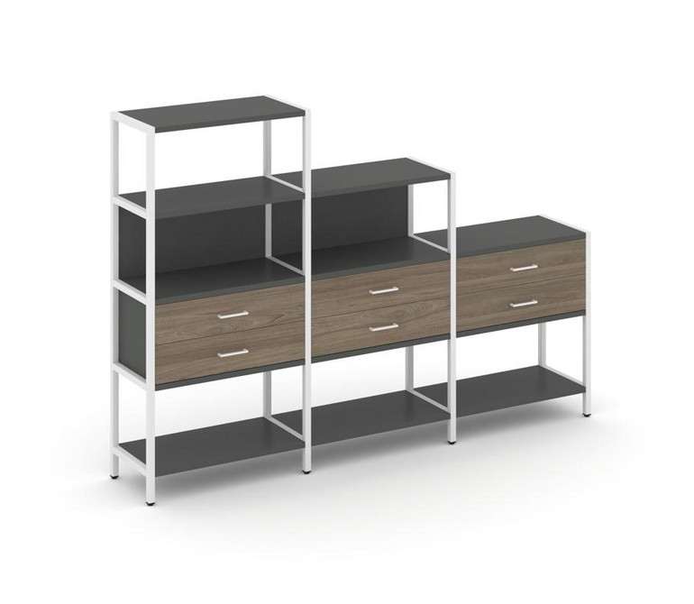 Shelf System Трехсекционный стеллаж четырех/трех/двухярусный с ящиками SN.STM-431 Антрацит/Вяз Благо