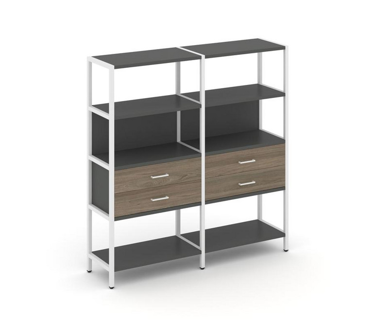 Shelf System Двухсекционный стеллаж четырехярусный с ящиками SN.STM-422 Антрацит/Вяз Благородный/Мет