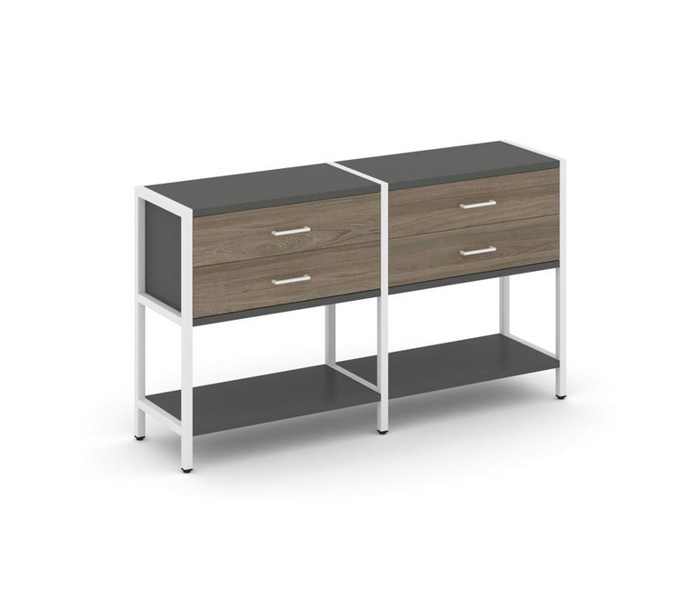 Shelf System Двухсекционный стеллаж двухярусный с ящиками SN.STM-222 Антрацит/Вяз Благородный/Металл