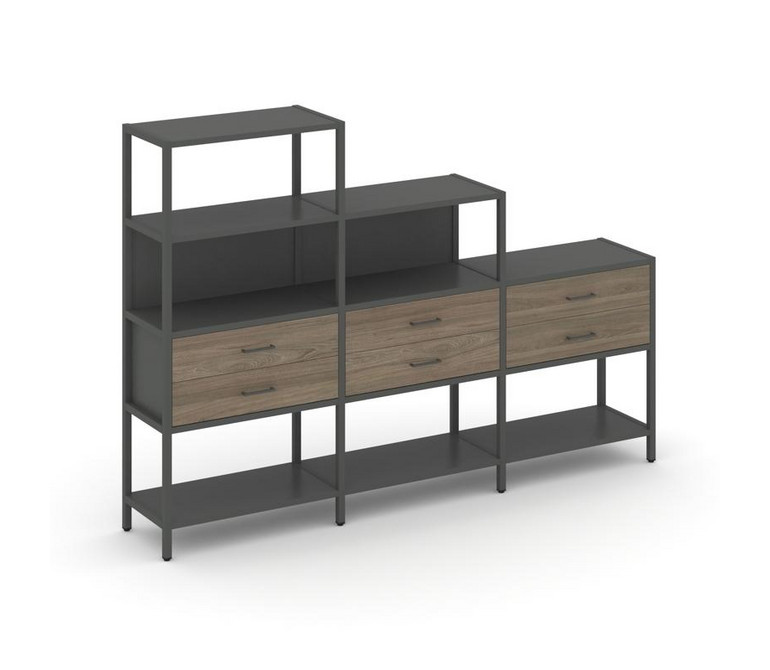 Shelf System Трехсекционный стеллаж четырех/трех/двухярусный с ящиками SN.STM-431 Антрацит/Вяз Благо