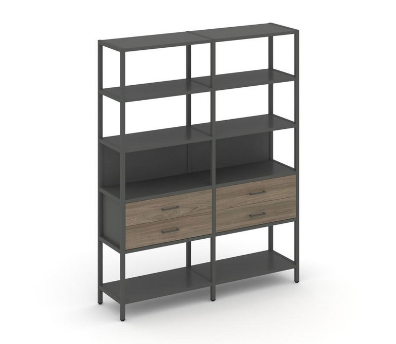 Shelf System Двухсекционный стеллаж пятиярусный с ящиками SN.STM-522 Антрацит/Вяз Благородный/Металл