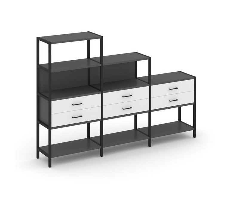 Shelf System Трехсекционный стеллаж четырех/трех/двухярусный с ящиками SN.STM-431 Антрацит/Белый/Мет