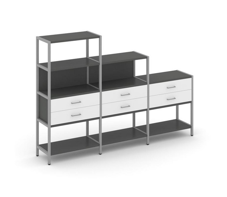 Shelf System Трехсекционный стеллаж четырех/трех/двухярусный с ящиками SN.STM-431 Антрацит/Белый/Мет