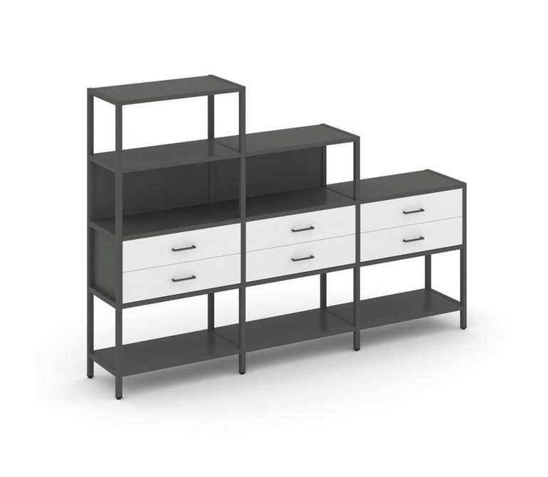Shelf System Трехсекционный стеллаж четырех/трех/двухярусный с ящиками SN.STM-431 Антрацит/Белый/Мет
