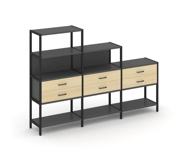Shelf System Трехсекционный стеллаж четырех/трех/двухярусный с ящиками SN.STM-431 Антрацит/Акация Ло