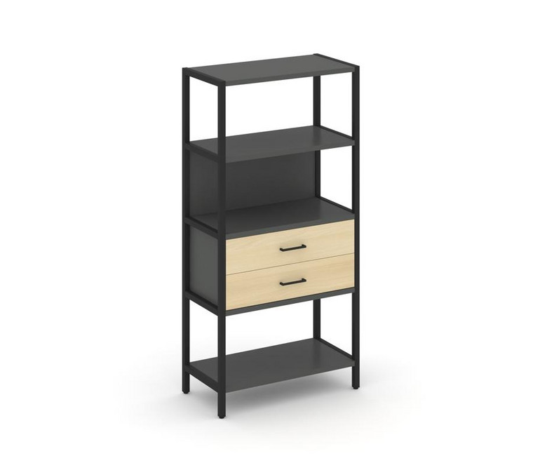 Shelf System Односекционный стеллаж четырехярусный с ящиками SN.STM-412 Антрацит/Акация Лорка/Металл