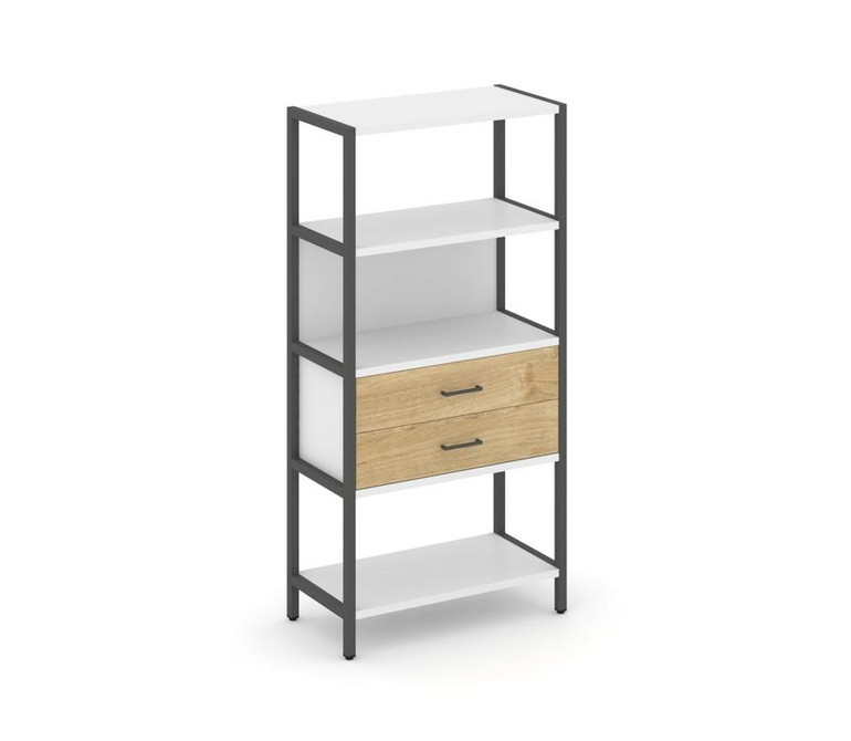 Shelf System Односекционный стеллаж четырехярусный с ящиками SN.STM-412 Белый/Тиквуд Светлый/Металл