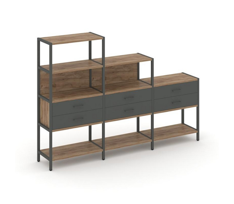Shelf System Трехсекционный стеллаж четырех/трех/двухярусный с ящиками SN.STM-431 Дуб Табак/Антрацит