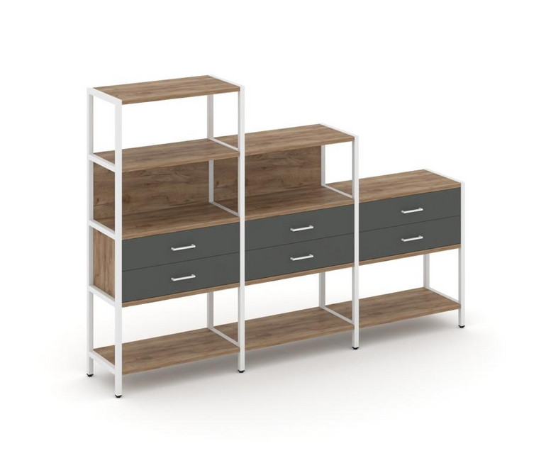 Shelf System Трехсекционный стеллаж четырех/трех/двухярусный с ящиками SN.STM-431 Дуб Табак/Антрацит