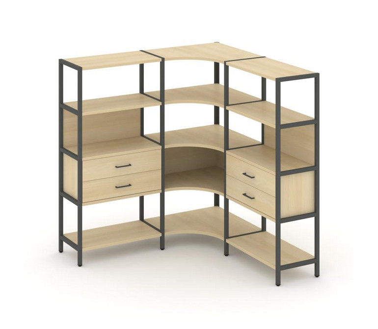 Shelf System Трехсекционный угловой стеллаж четырехярусный с ящиками SN.STMU-431 Акация Лорка/Металл