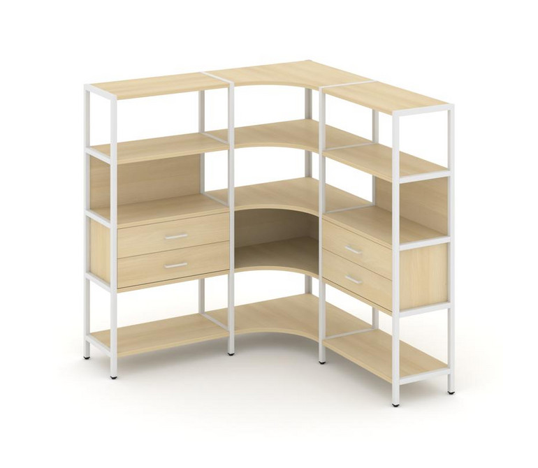 Shelf System Трехсекционный угловой стеллаж четырехярусный с ящиками SN.STMU-431 Акация Лорка/Металл