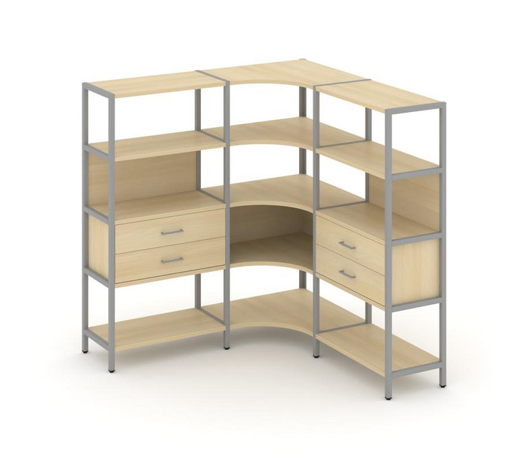 Shelf System Трехсекционный угловой стеллаж четырехярусный с ящиками SN.STMU-431 Акация Лорка/Металл