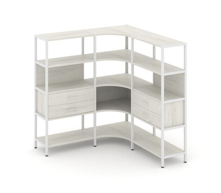 Shelf System Трехсекционный угловой стеллаж четырехярусный с ящиками SN.STMU-431 Дуб Наварра/Металл