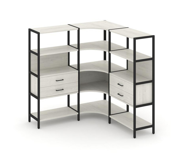 Shelf System Трехсекционный угловой стеллаж четырехярусный с ящиками SN.STMU-431 Дуб Наварра/Металл