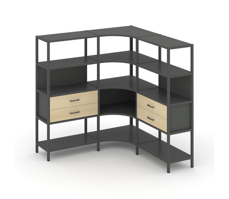 Shelf System Трехсекционный угловой стеллаж четырехярусный с ящиками SN.STMU-431 Антрацит/Акация Лор