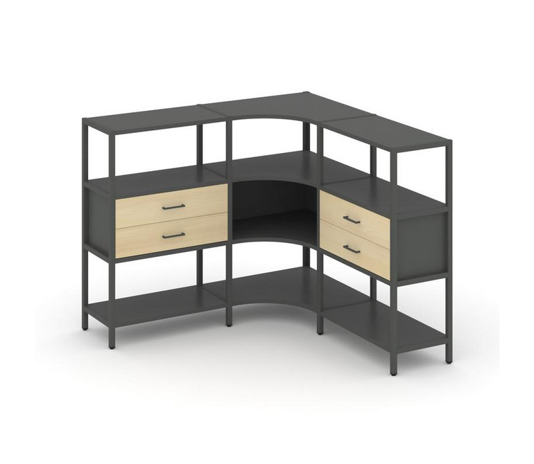 Shelf System Трехсекционный угловой стеллаж трехярусный с ящиками SN.STMU-331 Антрацит/Акация Лорка/