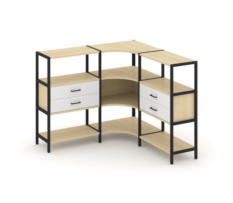 Shelf System Трехсекционный угловой стеллаж трехярусный с ящиками SN.STMU-331 Акация Лорка/Белый/Мет