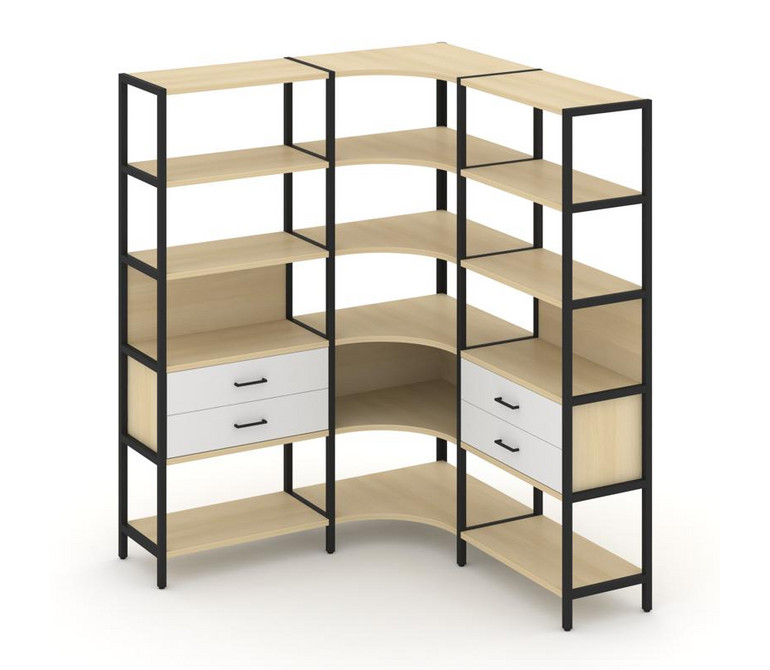 Shelf System Трехсекционный угловой стеллаж пятиярусный с ящиками SN.STMU-531 Акация Лорка/Белый/Мет