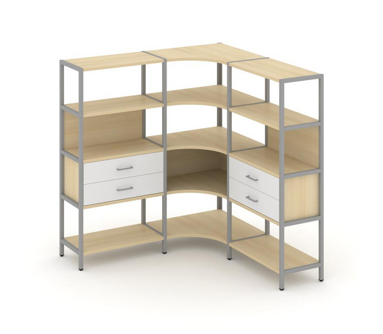 Shelf System Трехсекционный угловой стеллаж четырехярусный с ящиками SN.STMU-431 Акация Лорка/Белый/