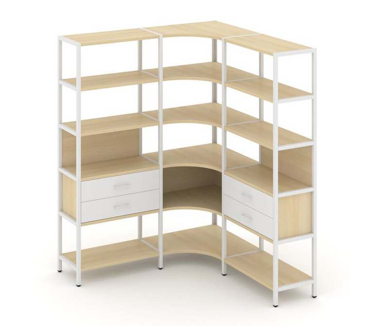Shelf System Трехсекционный угловой стеллаж пятиярусный с ящиками SN.STMU-531 Акация Лорка/Белый/Мет