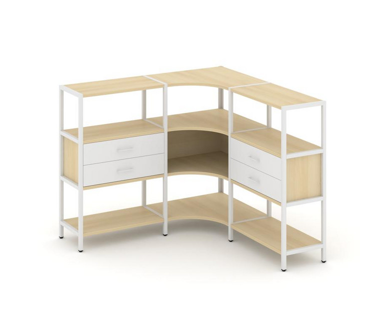 Shelf System Трехсекционный угловой стеллаж трехярусный с ящиками SN.STMU-331 Акация Лорка/Белый/Мет