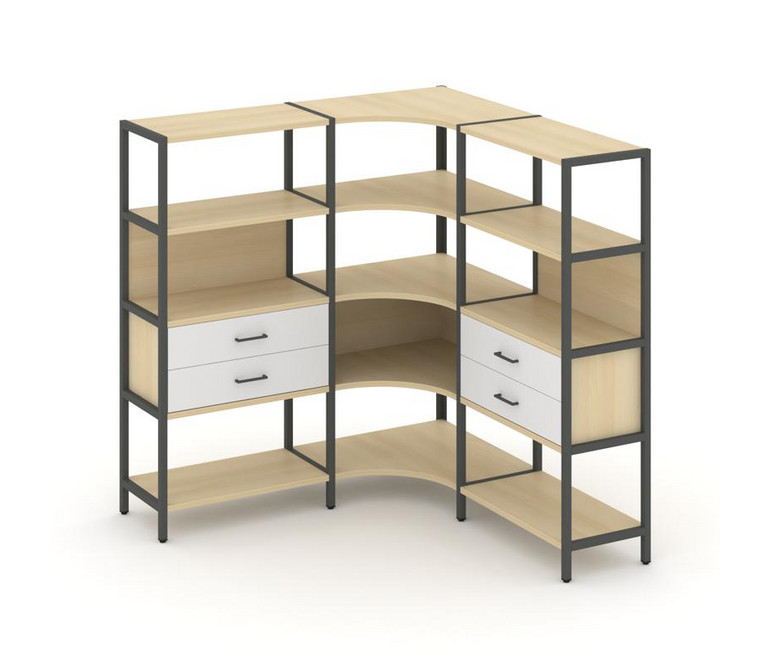 Shelf System Трехсекционный угловой стеллаж четырехярусный с ящиками SN.STMU-431 Акация Лорка/Белый/