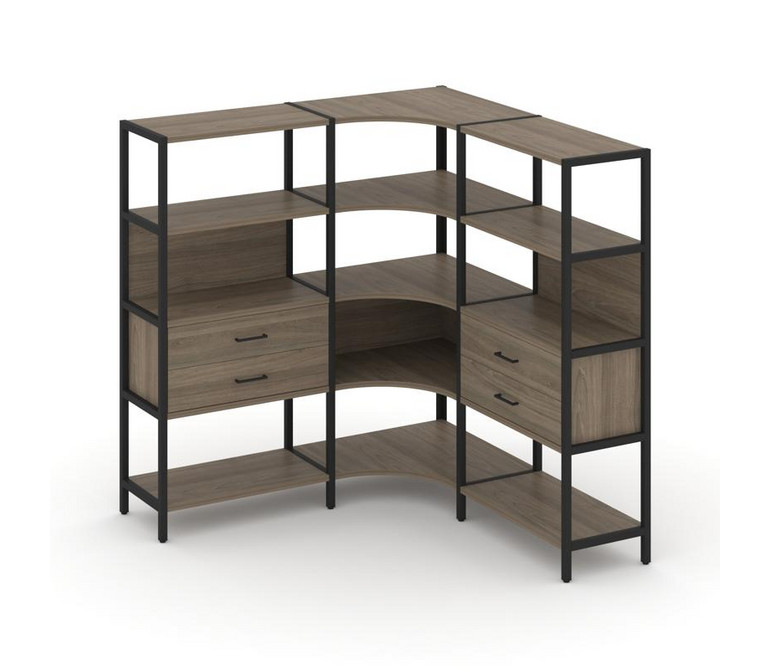 Shelf System Трехсекционный угловой стеллаж четырехярусный с ящиками SN.STMU-431 Вяз Благородный/Мет