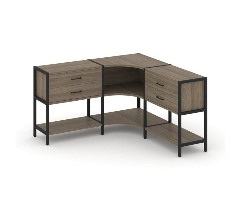 Shelf System Трехсекционный угловой стеллаж двухярусный с ящиками SN.STMU-231 Вяз Благородный/Металл