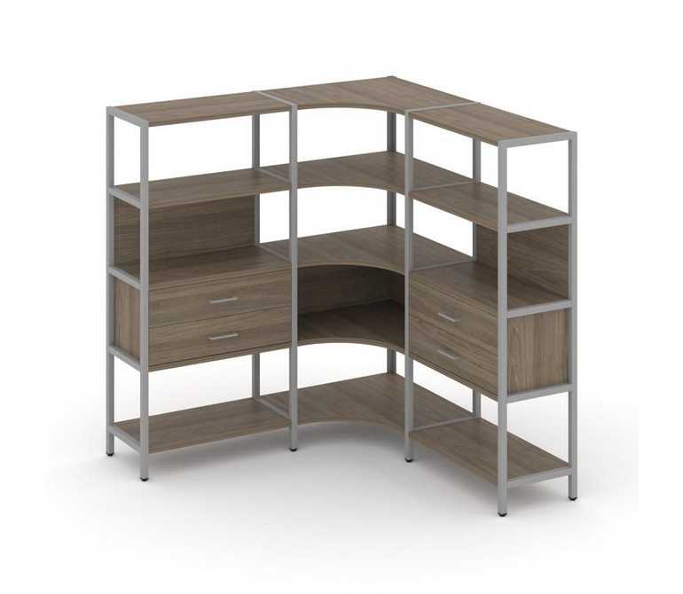 Shelf System Трехсекционный угловой стеллаж четырехярусный с ящиками SN.STMU-431 Вяз Благородный/Мет