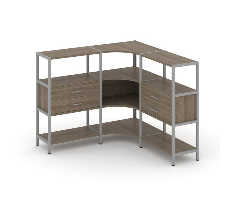 Shelf System Трехсекционный угловой стеллаж трехярусный с ящиками SN.STMU-331 Вяз Благородный/Металл