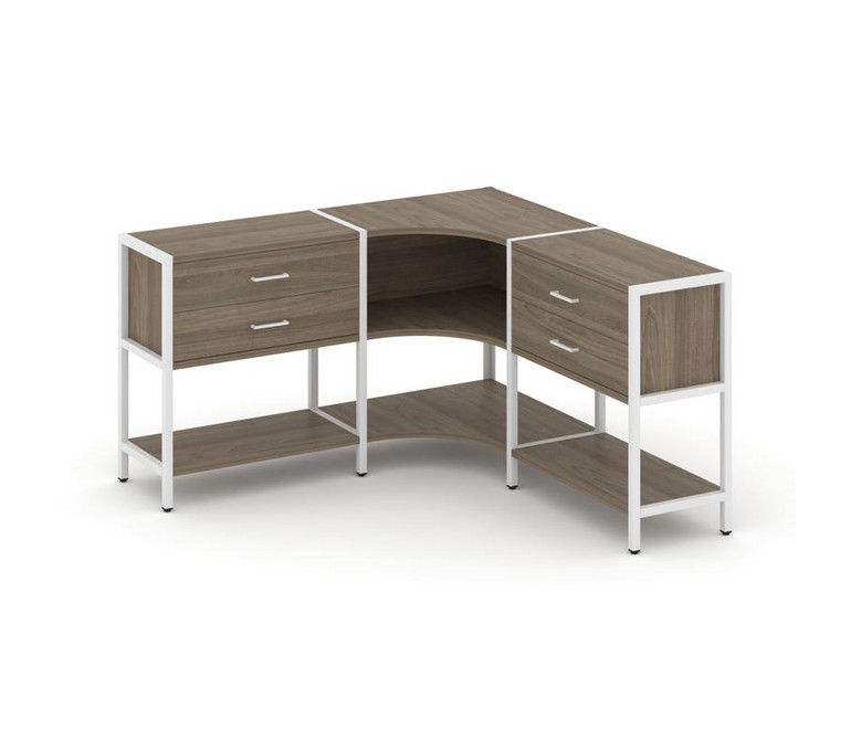 Shelf System Трехсекционный угловой стеллаж двухярусный с ящиками SN.STMU-231 Вяз Благородный/Металл