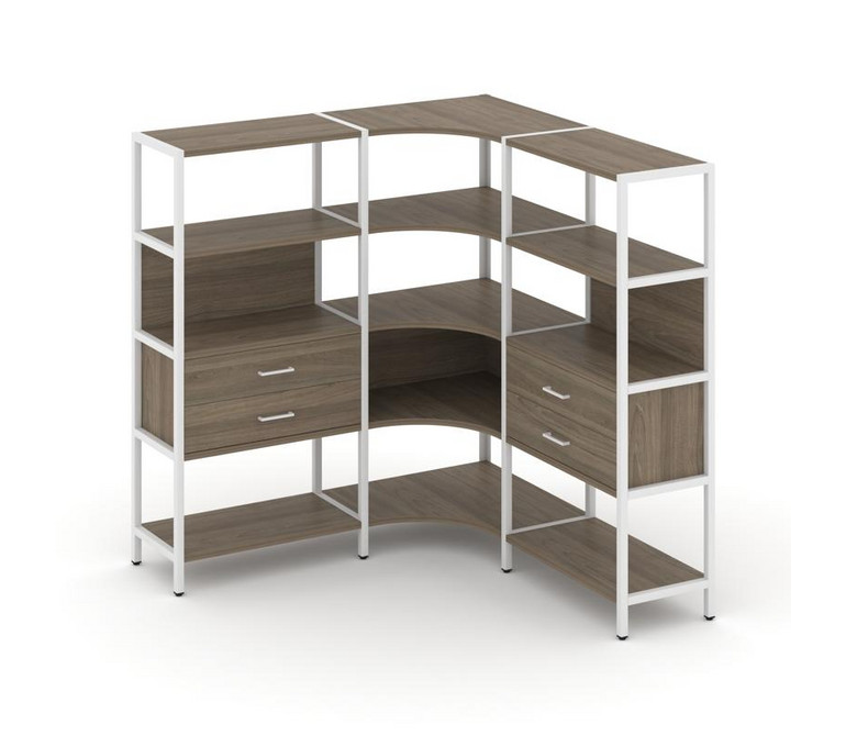 Shelf System Трехсекционный угловой стеллаж четырехярусный с ящиками SN.STMU-431 Вяз Благородный/Мет