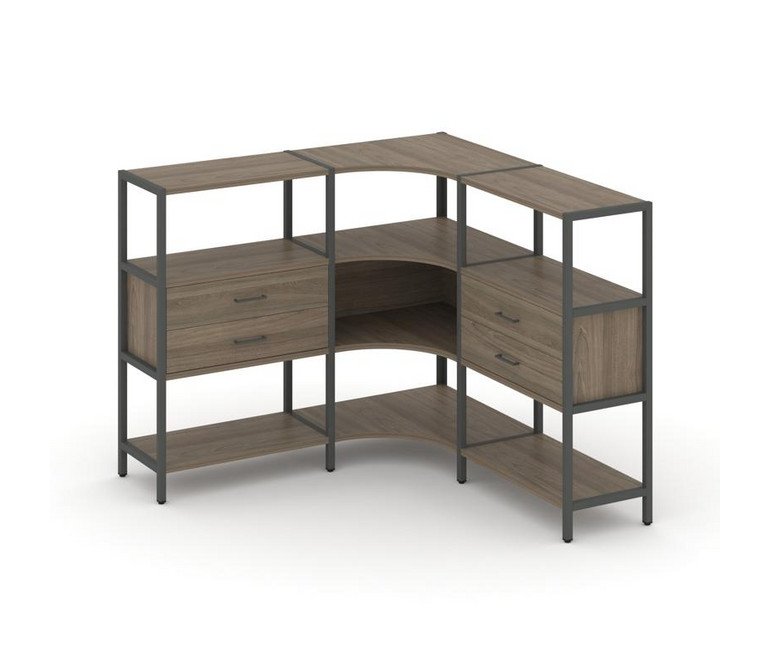 Shelf System Трехсекционный угловой стеллаж трехярусный с ящиками SN.STMU-331 Вяз Благородный/Металл