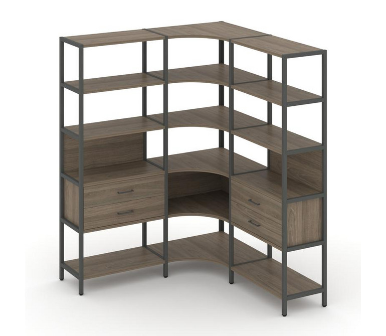 Shelf System Трехсекционный угловой стеллаж пятиярусный с ящиками SN.STMU-531 Вяз Благородный/Металл