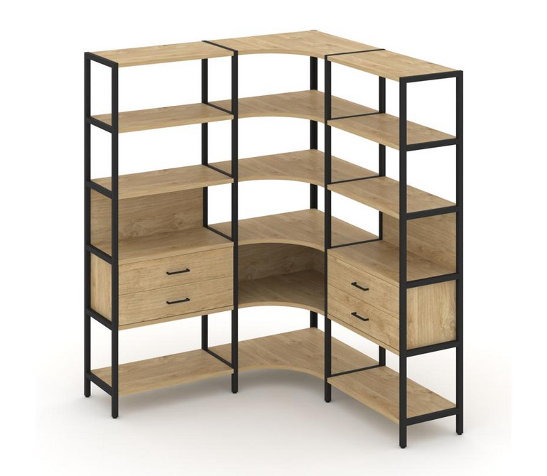 Shelf System Трехсекционный угловой стеллаж пятиярусный с ящиками SN.STMU-531 Тиквуд Светлый/Металл