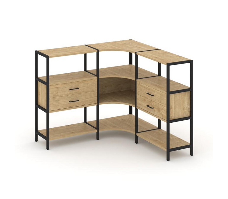 Shelf System Трехсекционный угловой стеллаж трехярусный с ящиками SN.STMU-331 Тиквуд Светлый/Металл