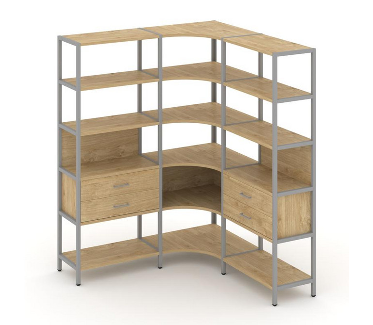 Shelf System Трехсекционный угловой стеллаж пятиярусный с ящиками SN.STMU-531 Тиквуд Светлый/Металл