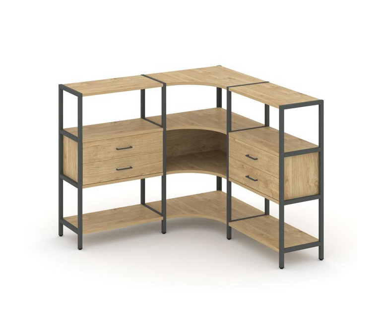 Shelf System Трехсекционный угловой стеллаж трехярусный с ящиками SN.STMU-331 Тиквуд Светлый/Металл