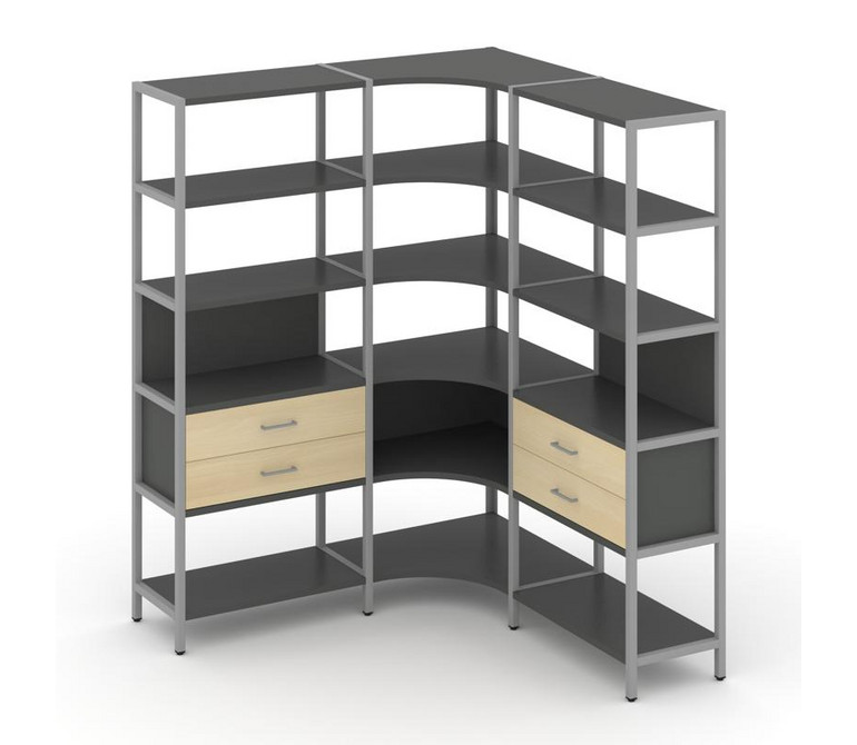 Shelf System Трехсекционный угловой стеллаж пятиярусный с ящиками SN.STMU-531 Антрацит/Акация Лорка/