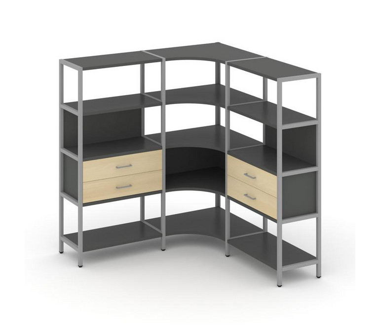 Shelf System Трехсекционный угловой стеллаж четырехярусный с ящиками SN.STMU-431 Антрацит/Акация Лор