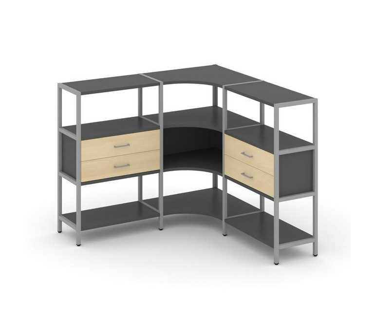 Shelf System Трехсекционный угловой стеллаж трехярусный с ящиками SN.STMU-331 Антрацит/Акация Лорка/