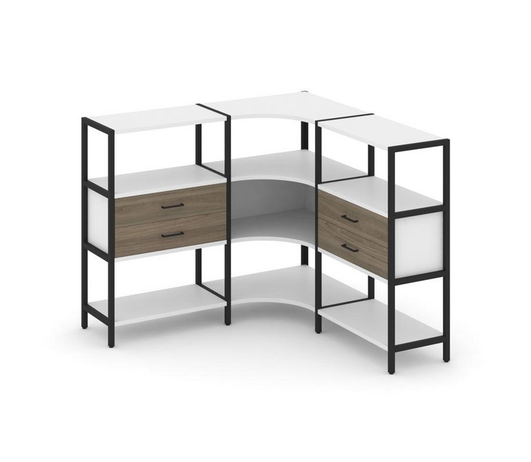 Shelf System Трехсекционный угловой стеллаж трехярусный с ящиками SN.STMU-331 Белый/Вяз Благородный/