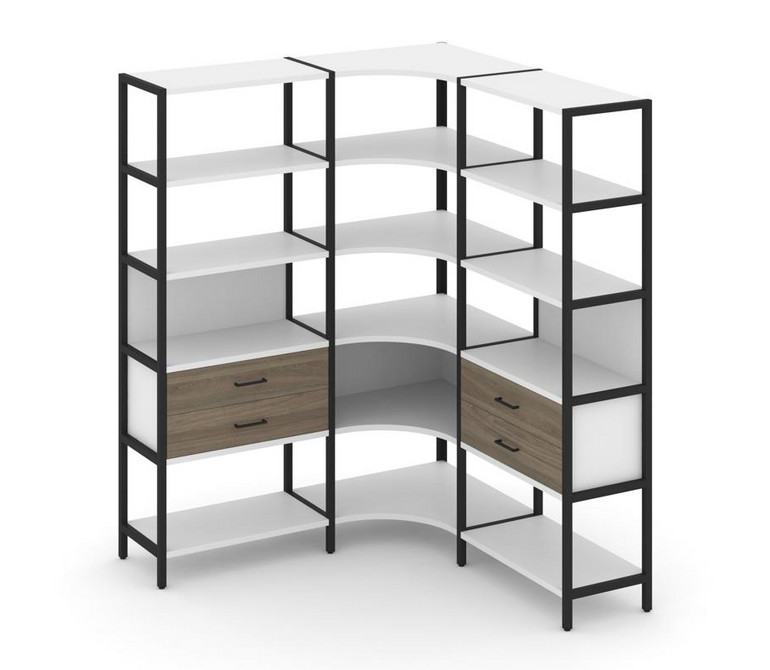 Shelf System Трехсекционный угловой стеллаж пятиярусный с ящиками SN.STMU-531 Белый/Вяз Благородный/