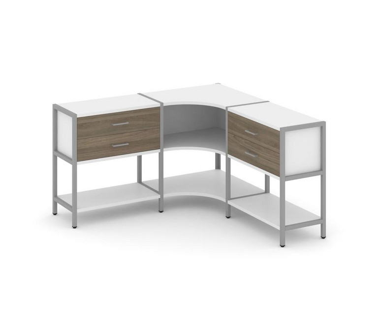 Shelf System Трехсекционный угловой стеллаж двухярусный с ящиками SN.STMU-231 Белый/Вяз Благородный/